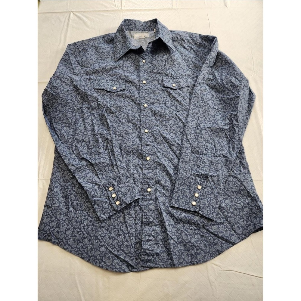 Wrangler Shirt Mens‎ Large Blue Paisley Western Pearl Snap Long Sleeve Wrancher